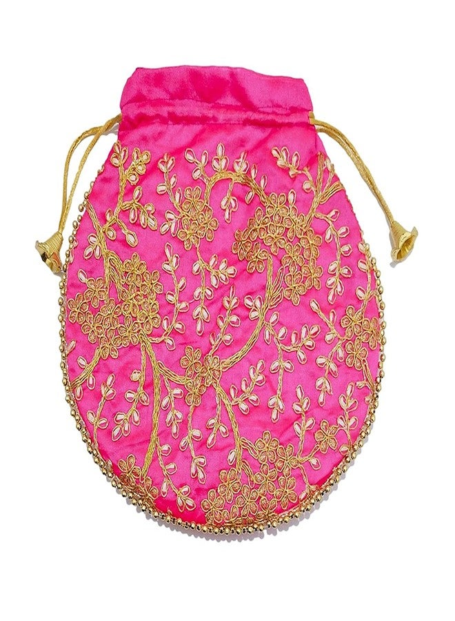 athizay Potli bag (Pack of 3 Potli) Rani,Pink And Light Green Matka Designer Potli handbags for Women and Girls - Image 5